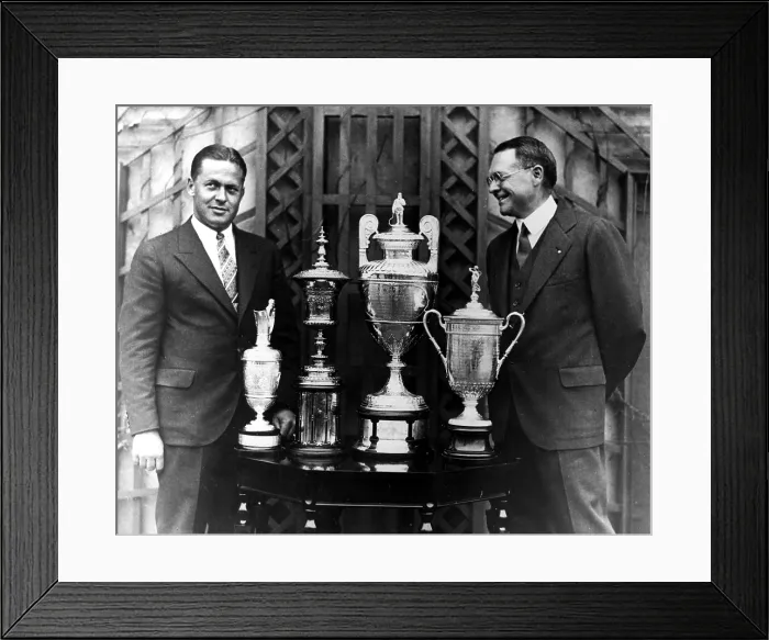 Framed Print : Bobby Jones and sports writer O.B. Keeler stand with Jones's trophies, October 1930. Courtesy: CSU Archives  /  Everett Collection