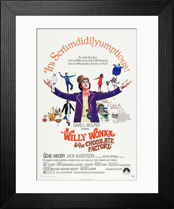 Framed Print : WILLY WONKA AND THE CHOCOLATE FACTORY, US poster art, Gene Wilder, 1971 Framed Print : WILLY WONKA AND THE CHOCOLATE FACTORY, US poster art, Gene Wilder, 1971