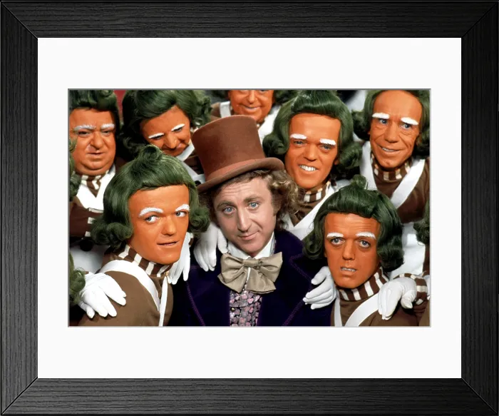 Framed Print : WILLY WONKA AND THE CHOCOLATE FACTORY, Gene Wilder, Oompa-Loompas, 1971 Framed Print : WILLY WONKA AND THE CHOCOLATE FACTORY, Gene Wilder, Oompa-Loompas, 1971