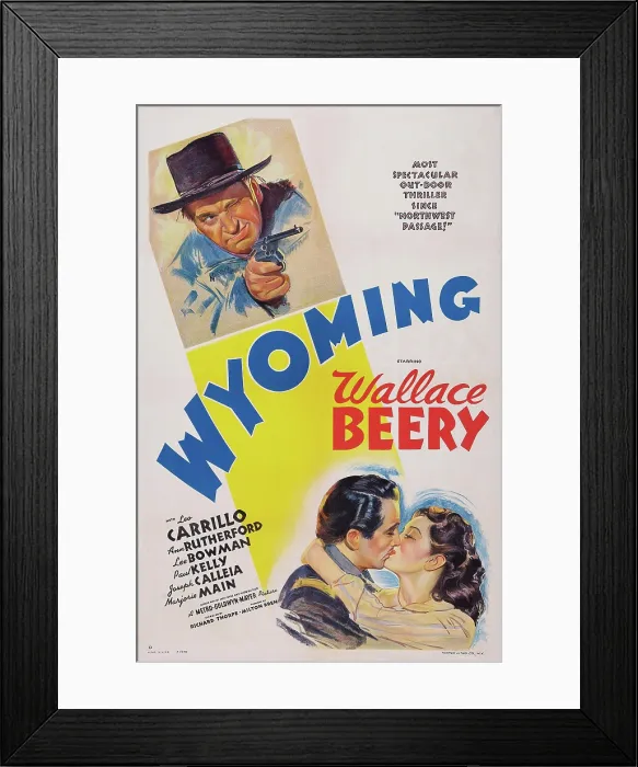 Framed Print : WYOMING, US poster art, top: Wallace Beery; bottom from left: Leo Carrillo, Ann Rutherford, 1940 Framed Print : WYOMING, US poster art, top: Wallace Beery; bottom from left: Leo Carrillo, Ann Rutherford, 1940