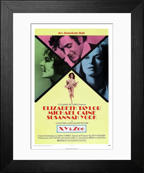 Framed Print : X, Y AND ZEE, (aka ZEE AND CO.), US poster, top from left: Elizabeth Taylor, Michael Caine, Susannah York, Elizabeth Taylor (center), 1972