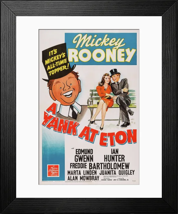Framed Print : A YANK AT ETON, US poster art, on bench from left: Tina Thayer, Mickey Rooney, 1942 Framed Print : A YANK AT ETON, US poster art, on bench from left: Tina Thayer, Mickey Rooney, 1942