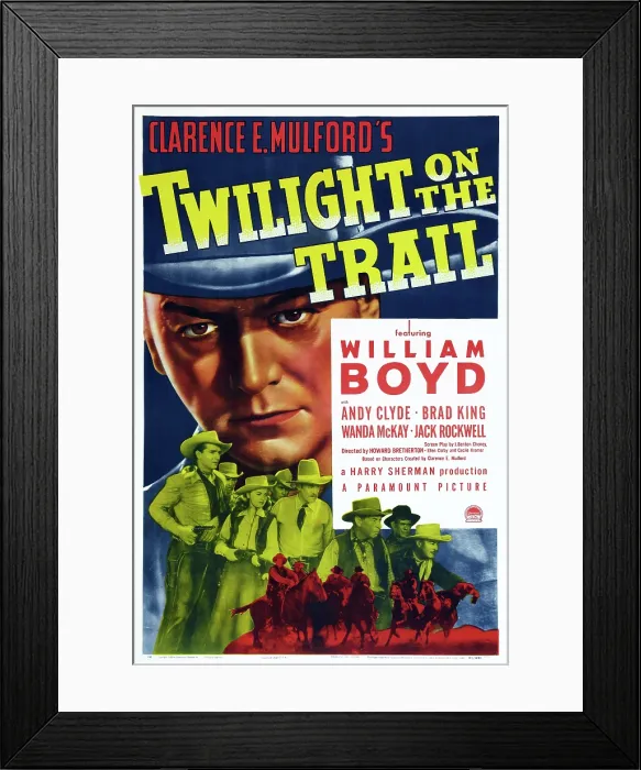 Framed Print : TWILIGHT ON THE TRAIL, US poster art, William Boyd, Brad King, Wanda McKay, Jack Rockwell, 1941 Framed Print : TWILIGHT ON THE TRAIL, US poster art, William Boyd, Brad King, Wanda McKay, Jack Rockwell, 1941