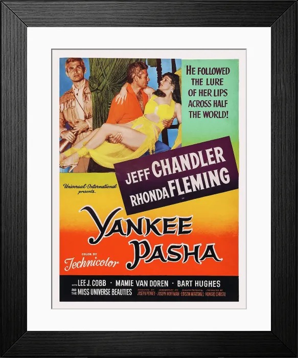 Framed Print : YANKEE PASHA, US poster art, from left: Jeff Chandler, Rhonda Fleming, 1954