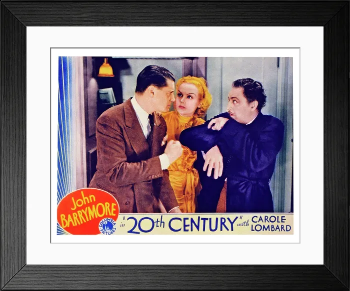 Framed Print : TWENTIETH CENTURY, US lobbycard, from left, Ralph Forbes, Carole Lombard, John Barrymore, 1934