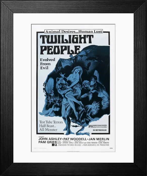 Framed Print : TWILIGHT PEOPLE, US poster art, from left: John Ashley, Pat Woodell, 1973 Framed Print : TWILIGHT PEOPLE, US poster art, from left: John Ashley, Pat Woodell, 1973
