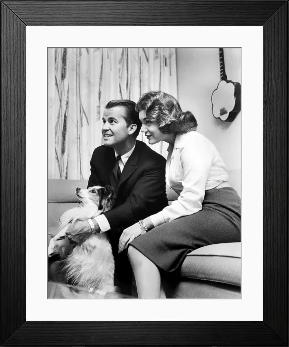 Framed Print : Dick Clark, Connie Francis and Connie's dog, Mambo. January 11, 1961. Courtesy: CSU Archives / Everett Collection