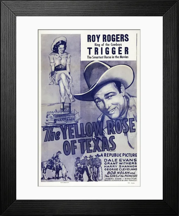 Framed Print : THE YELLOW ROSE OF TEXAS, US poster art, from left: Dale Evans, Roy Rogers, 1944 Framed Print : THE YELLOW ROSE OF TEXAS, US poster art, from left: Dale Evans, Roy Rogers, 1944