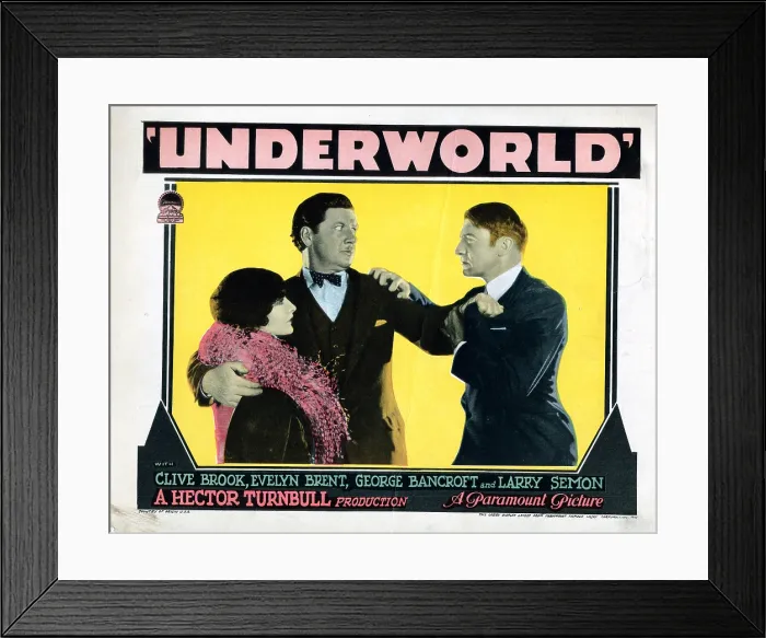 Framed Print : UNDERWORLD, lobbycard, Evelyn Brent, George Bancroft, Clive Brook, 1927