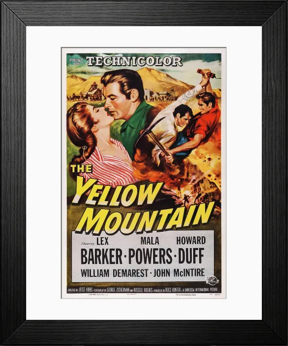 Framed Print : THE YELLOW MOUNTAIN, US poster, from left: Mala Powers, Lex Barker, Howard Duff, Lex Barker, 1954