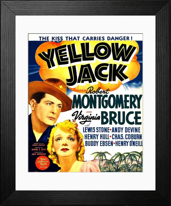 Framed Print : YELLOW JACK, from left: Robert Montgomery, Virginia Bruce on window card, 1938 Framed Print : YELLOW JACK, from left: Robert Montgomery, Virginia Bruce on window card, 1938