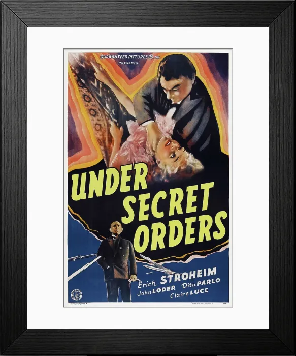 Framed Print : UNDER SECRET ORDERS, (aka MADEMOISELLE DOCTEUR), British poster art, Erich von Stroheim (bottom left), 1937