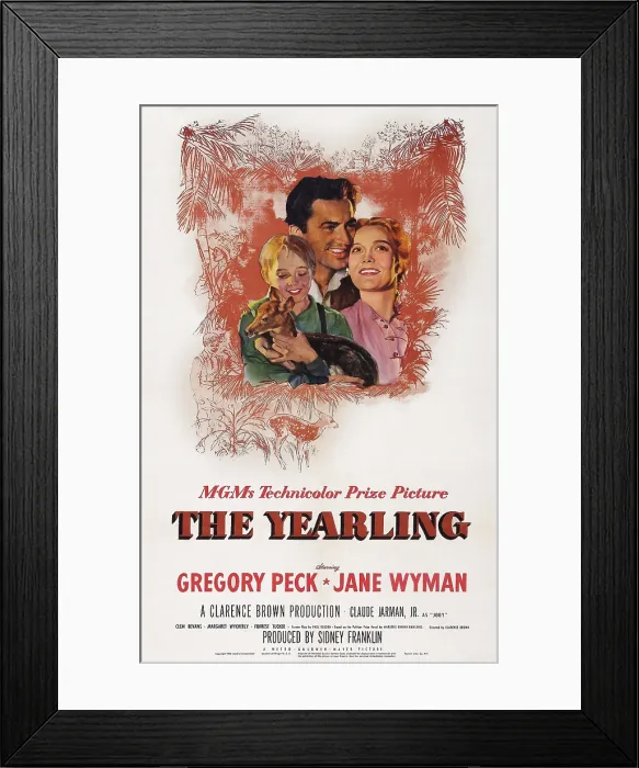 Framed Print : THE YEARLING, US poster art, from left: Claude Jarman Jr. Gregory Peck, Jane Wyman, 1946