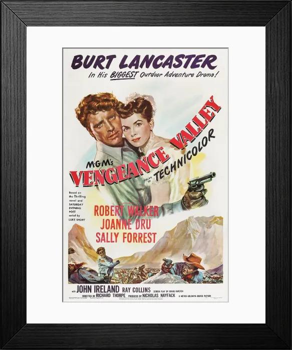 Framed Print : VENGEANCE VALLEY, US poster art, Burt Lancaster, Joanne Dru, Robert Walker, 1951