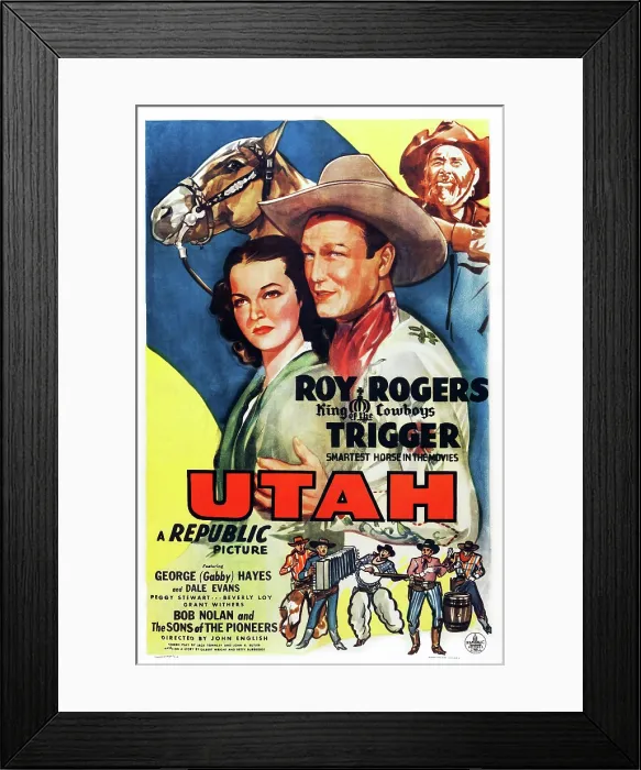 Framed Print : UTAH, US poster art, Dale Evans, Trigger, Roy Rogers, Gabby Hayes, 1945
