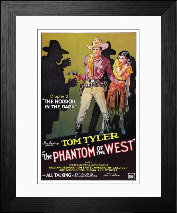 Framed Print : THE PHANTOM OF THE WEST, US poster art, Tom Tyler, Chapter 3: The Horror In the Dark, 1931 Framed Print : THE PHANTOM OF THE WEST, US poster art, Tom Tyler, Chapter 3: The Horror In the Dark, 1931