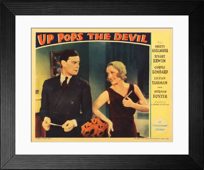 Framed Print : UP POPS THE DEVIL, US lobbycard, from left, Norman Foster, Carole Lombard, 1931 Framed Print : UP POPS THE DEVIL, US lobbycard, from left, Norman Foster, Carole Lombard, 1931