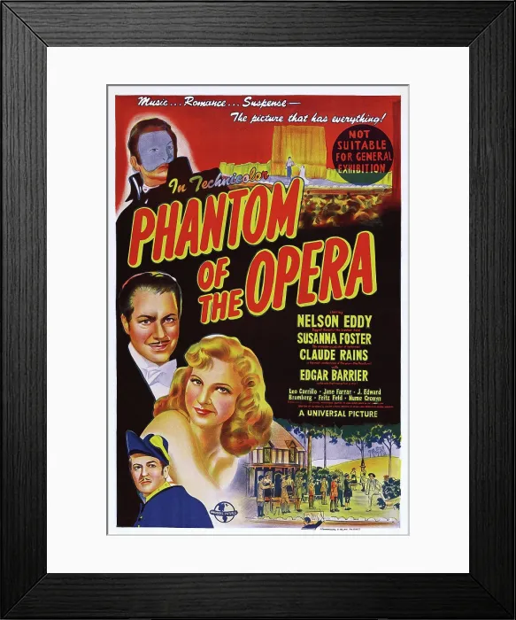 Framed Print : THE PHANTOM OF THE OPERA, top left: Claude Rains, bottom from top: Nelson Eddy, Susanna Foster on Australian poster art, 1943