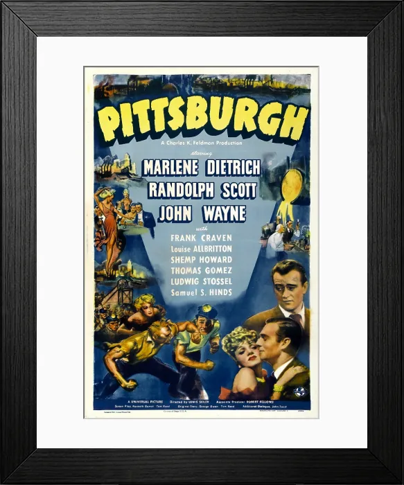 Framed Print : PITTSBURGH, clockwise from right: John Wayne, Randolph Scott, Marlene Dietrich, 1942 Framed Print : PITTSBURGH, clockwise from right: John Wayne, Randolph Scott, Marlene Dietrich, 1942