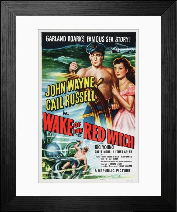 Framed Print : WAKE OF THE RED WITCH, US poster art, John Wayne, Gail Russell, 1948