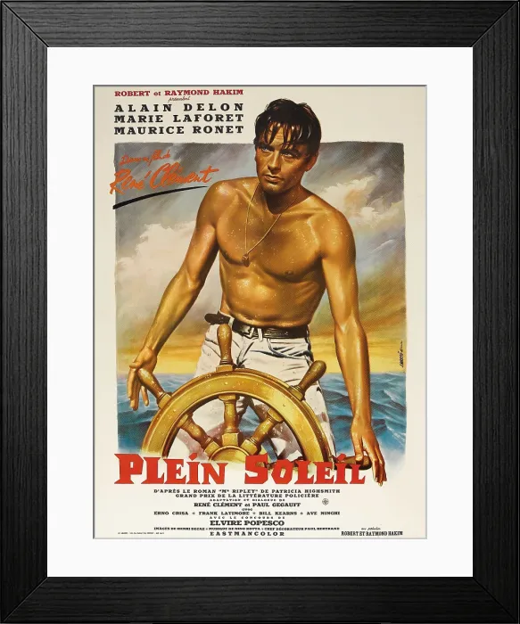 Framed Print : PURPLE NOON, (aka PLEIN SOLEIL), left: Alain Delon on French poster art, 1960 Framed Print : PURPLE NOON, (aka PLEIN SOLEIL), left: Alain Delon on French poster art, 1960