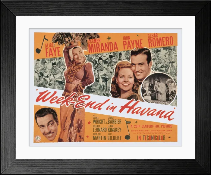 Framed Print : WEEK-END IN HAVANA, Cesar Romero, Carmen Miranda, Alice Faye, John Payne, 1941. TM and Copyright 20th Century Fox Film Corp. All rights reserved. Courtesy: Everett Collection