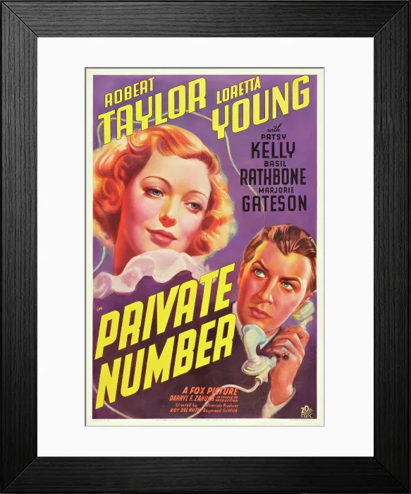 Framed Print : PRIVATE NUMBER, from left: Loretta Young, Robert Taylor, 1936, TM and Copyright 20th Century Fox Film Corp. All rights reserved. / courtesy Everett Collection