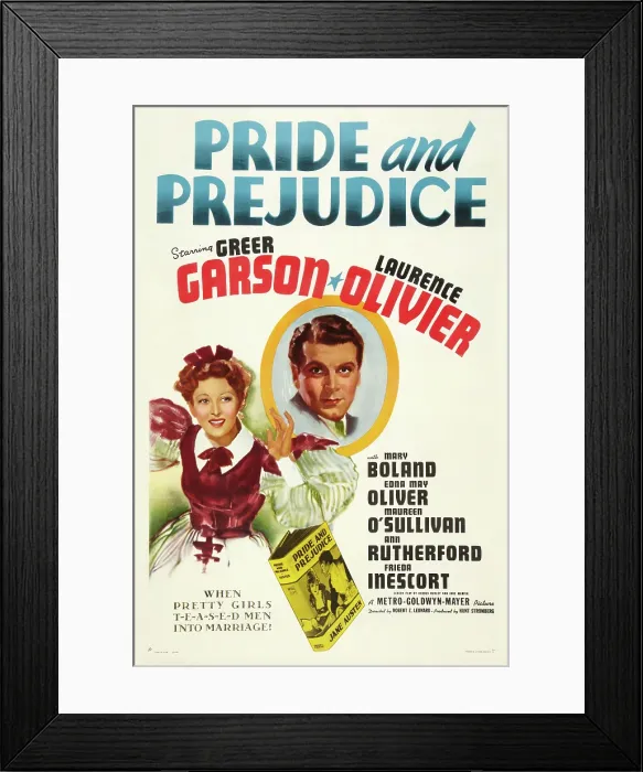 Framed Print : PRIDE AND PREJUDICE, US poster, from left: Greer Garson, Laurence Olivier, 1940 Framed Print : PRIDE AND PREJUDICE, US poster, from left: Greer Garson, Laurence Olivier, 1940
