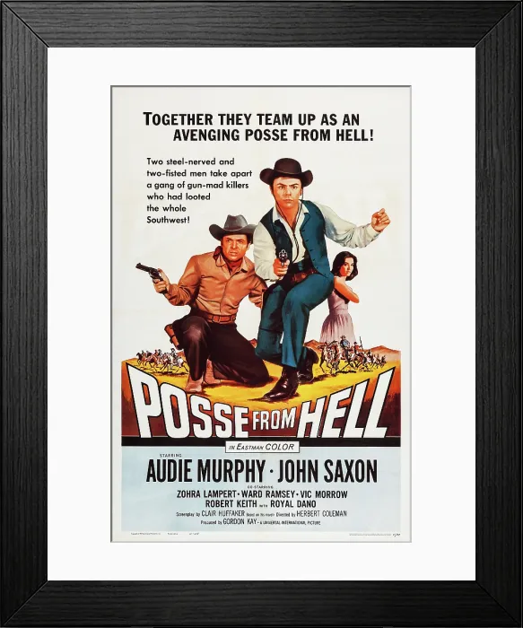 Framed Print : POSSE FROM HELL, US poster art, from left: Audie Murphy, John Saxon, Zohra Lampert, 1961