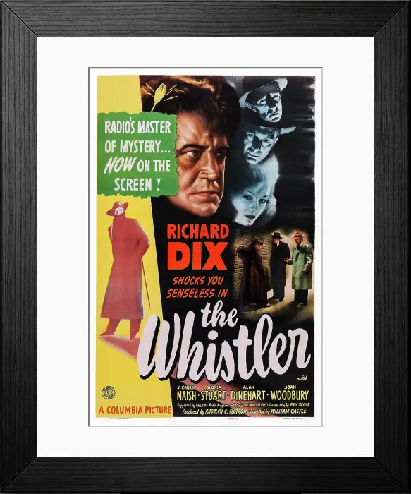 Framed Print : THE WHISTLER, US poster art, Richard Dix, J Carrol Naish, Gloria Stuart, 1944
