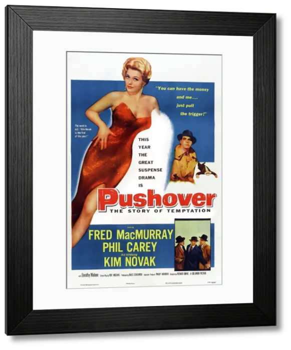 Framed Print : PUSHOVER, top from left: Kim Novak, Fred MacMurray on poster art, 1954