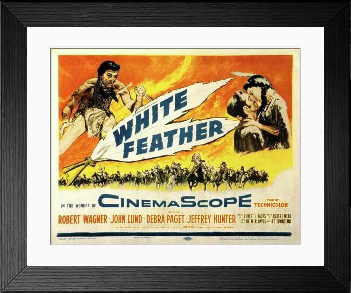 Framed Print : WHITE FEATHER, Jeffrey Hunter, Robert Wagner, Debra Paget, 1955, TM and copyright 20th Century Fox Film Corp. All rights reserved / Courtesy Everett Collection Framed Print : WHITE FEATHER, Jeffrey Hunter, Robert Wagner, Debra Paget, 1955, TM and copyright 20th Century Fox Film Corp. All rights reserved / Courtesy Everett Collection