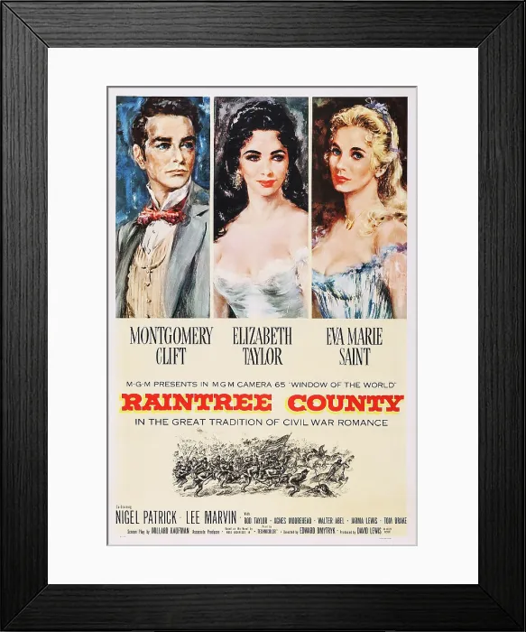 Framed Print : RAINTREE COUNTY, US poster, from left: Montgomery Clift, Elizabeth Taylor, Eva Marie Saint, 1957