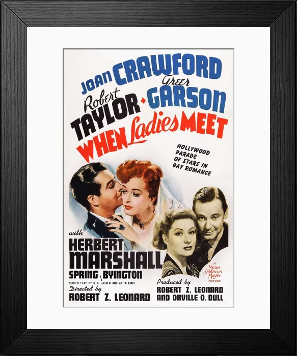 Framed Print : WHEN LADIES MEET, US poster art, from left: Robert Taylor, Joan Crawford, Greer Garson, Herbert Marshall, 1941