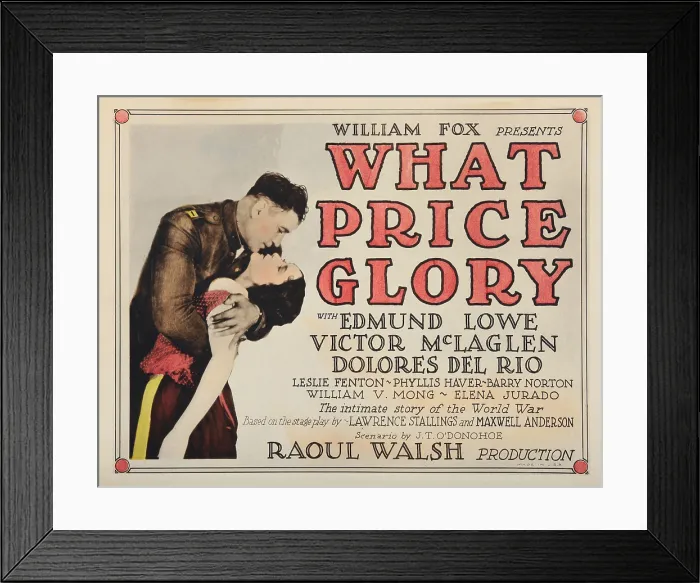 Framed Print : WHAT PRICE GLORY, US lobbycard, from left: Victor McLaglen, Dolores Del Rio, 1926, TM and Copyright 20th Century Fox Film Corp. All rights reserved. / courtesy Everett Collection
