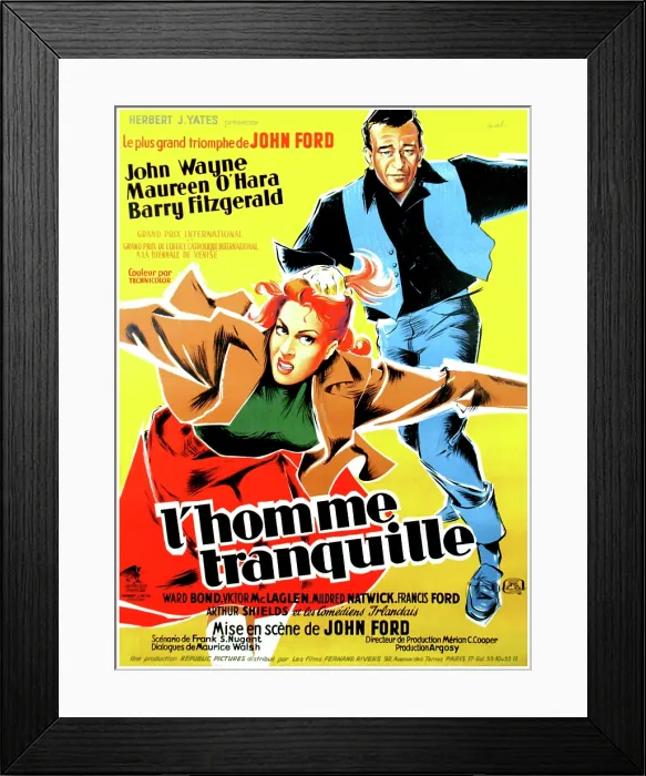 Framed Print : THE QUIET MAN (aka L'HOMME TRANQUILLE), from left: Maureen O'Hara, John Wayne featured on French poster, 1952 Framed Print : THE QUIET MAN (aka L'HOMME TRANQUILLE), from left: Maureen O'Hara, John Wayne featured on French poster, 1952