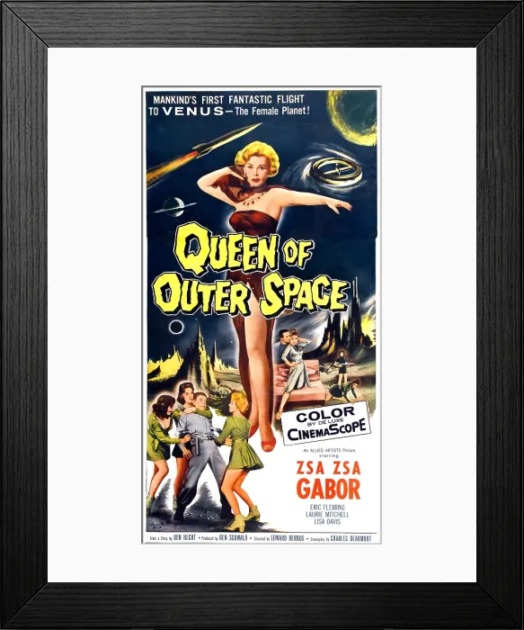 Framed Print : QUEEN OF OUTER SPACE, center: Zsa Zsa Gabor on 3-sheet style poster art, 1958