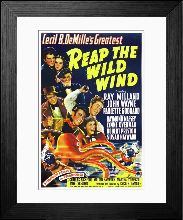 Framed Print : REAP THE WILD WIND, from top left: Ray Milland, Paulette Goddard, Lynne Overman, Raymond Massey, Ray Milland, Susan Hayward, 1942