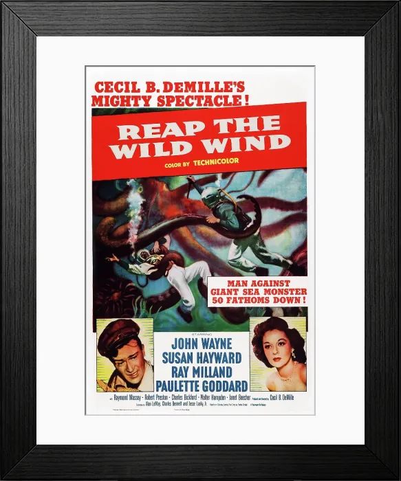 Framed Print : REAP THE WILD WIND, bottom left: John Wayne, bottom right: Paulette Goddard on 1954 reissue, 1942