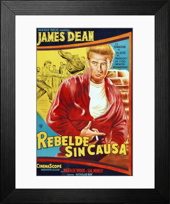 Framed Print : REBEL WITHOUT A CAUSE (aka REBELDE SIN CAUSA), James Dean on Argentinian poster art, 1955