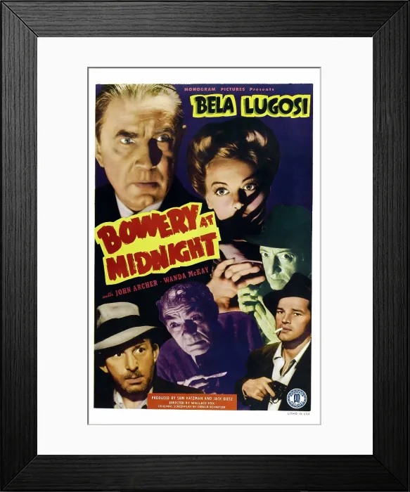 Framed Print : BOWERY AT MIDNIGHT, US poster art, Bela Lugosi, (top left), 1942 Framed Print : BOWERY AT MIDNIGHT, US poster art, Bela Lugosi, (top left), 1942