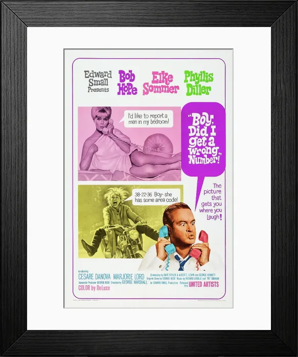 Framed Print : BOY, DID I GET A WRONG NUMBER!, US poster art, Elke Sommer (top), bottom from left: Phyllis Diller, Bob Hope, 1966