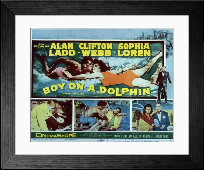 Framed Print : BOY ON A DOLPHIN, Sophia Loren, Alan Ladd, Piero Giagnoni, Clifton Webb, 1957, TM and Copyright 20th Century-Fox Film Corp. All Rights Reserved Framed Print : BOY ON A DOLPHIN, Sophia Loren, Alan Ladd, Piero Giagnoni, Clifton Webb, 1957, TM and Copyright 20th Century-Fox Film Corp. All Rights Reserved