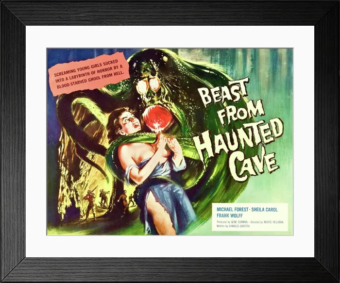 Framed Print : BEAST FROM HAUNTED CAVE, Sheila Carol, (lobbycard), 1960
