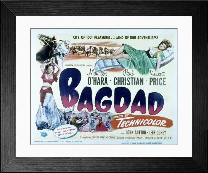 Framed Print : BAGDAD, Maureen O'Hara, Paul Christian, (aka Paul Hubschmid), 1949