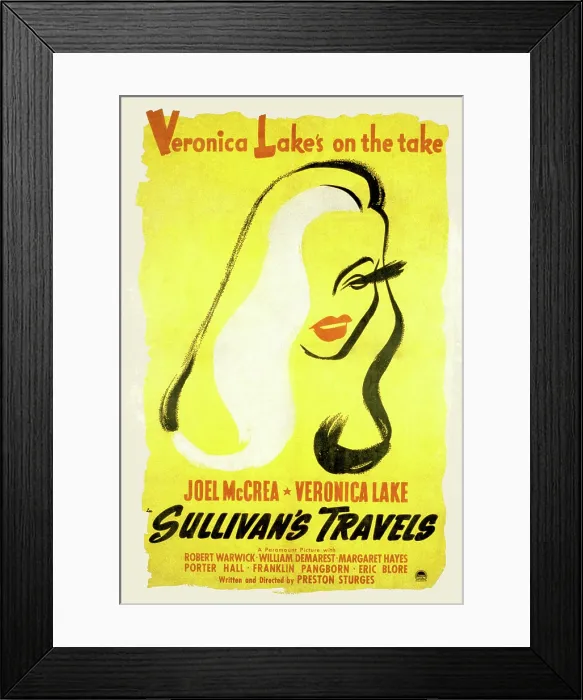 Framed Print : SULLIVAN'S TRAVELS, Veronica Lake, (poster art), 1941