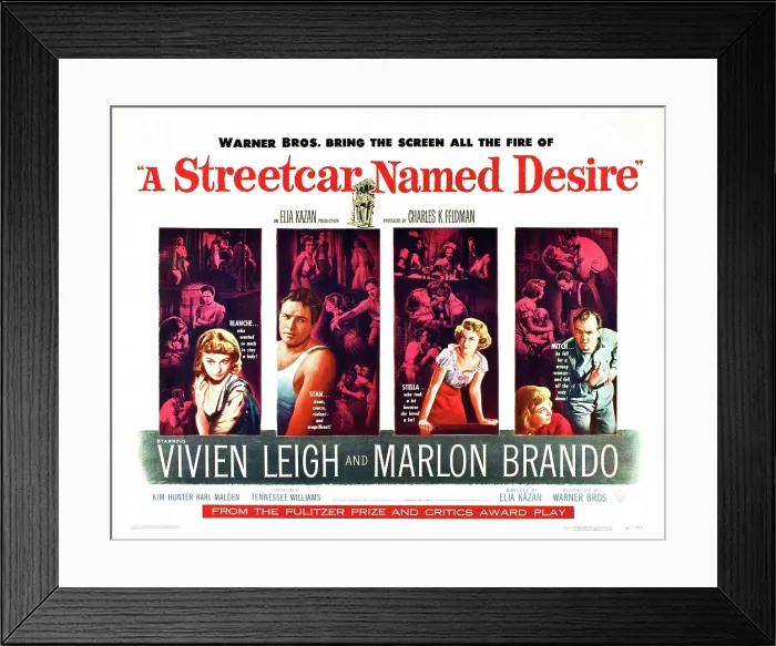Framed Print : A STREETCAR NAMED DESIRE, US poster art, from left: Vivien Leigh, Marlon Brando, Kim Hunter, Karl Malden, 1951