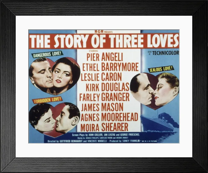 Framed Print : THE STORY OF THREE LOVES, Kirk Douglas, Pier Angeli, Farley Granger, Leslie Caron, James Mason, Moira Shearer, 1953 Framed Print : THE STORY OF THREE LOVES, Kirk Douglas, Pier Angeli, Farley Granger, Leslie Caron, James Mason, Moira Shearer, 1953