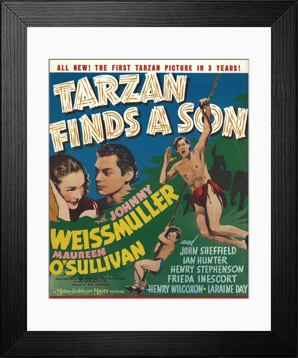 Framed Print : TARZAN FINDS A SON!, Maureen O'Sullivan, Johnny Weissmuller, Johnny Sheffield, 1939 Framed Print : TARZAN FINDS A SON!, Maureen O'Sullivan, Johnny Weissmuller, Johnny Sheffield, 1939