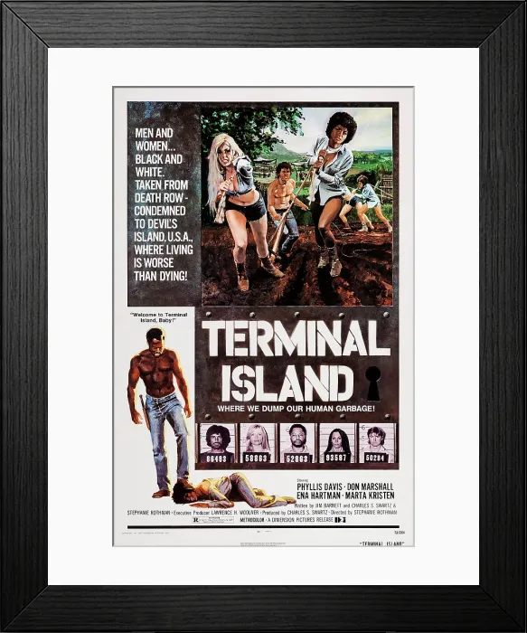 Framed Print : TERMINAL ISLAND, US poster, top front from left: Marta Kristen, Ena Hartman, 1973 Framed Print : TERMINAL ISLAND, US poster, top front from left: Marta Kristen, Ena Hartman, 1973